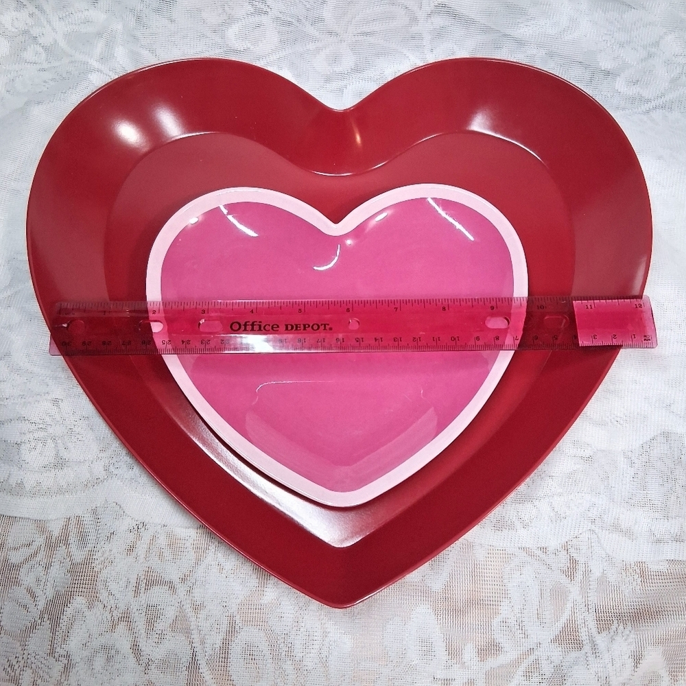 Melamine Heart Plates Valentines Day Decor Pink Red - Picture 10 of 10